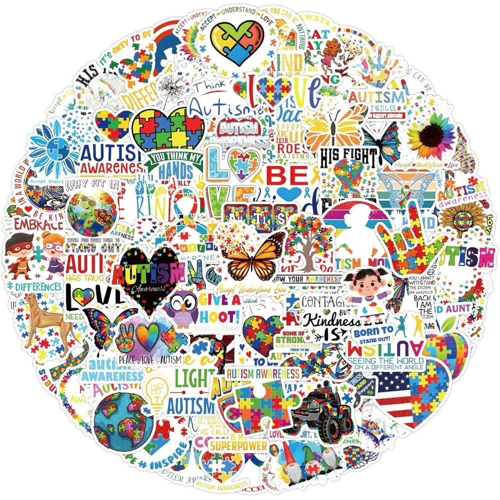 100 Count Autism Awareness Stickers – approx. 2.5" x 2.5" – New